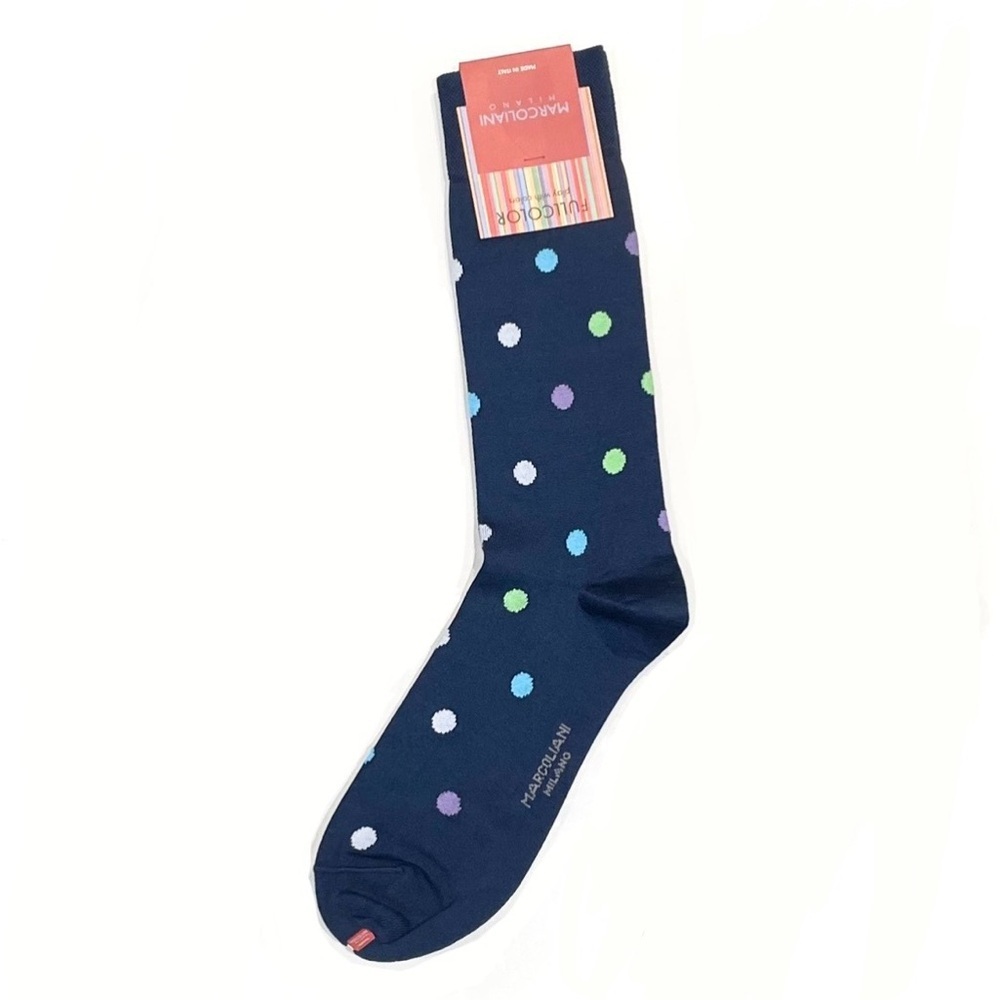 *NEW* Marcoliani Milano Multi-colour Dots Blue Mid Calf Pima Cotton Dress Socks